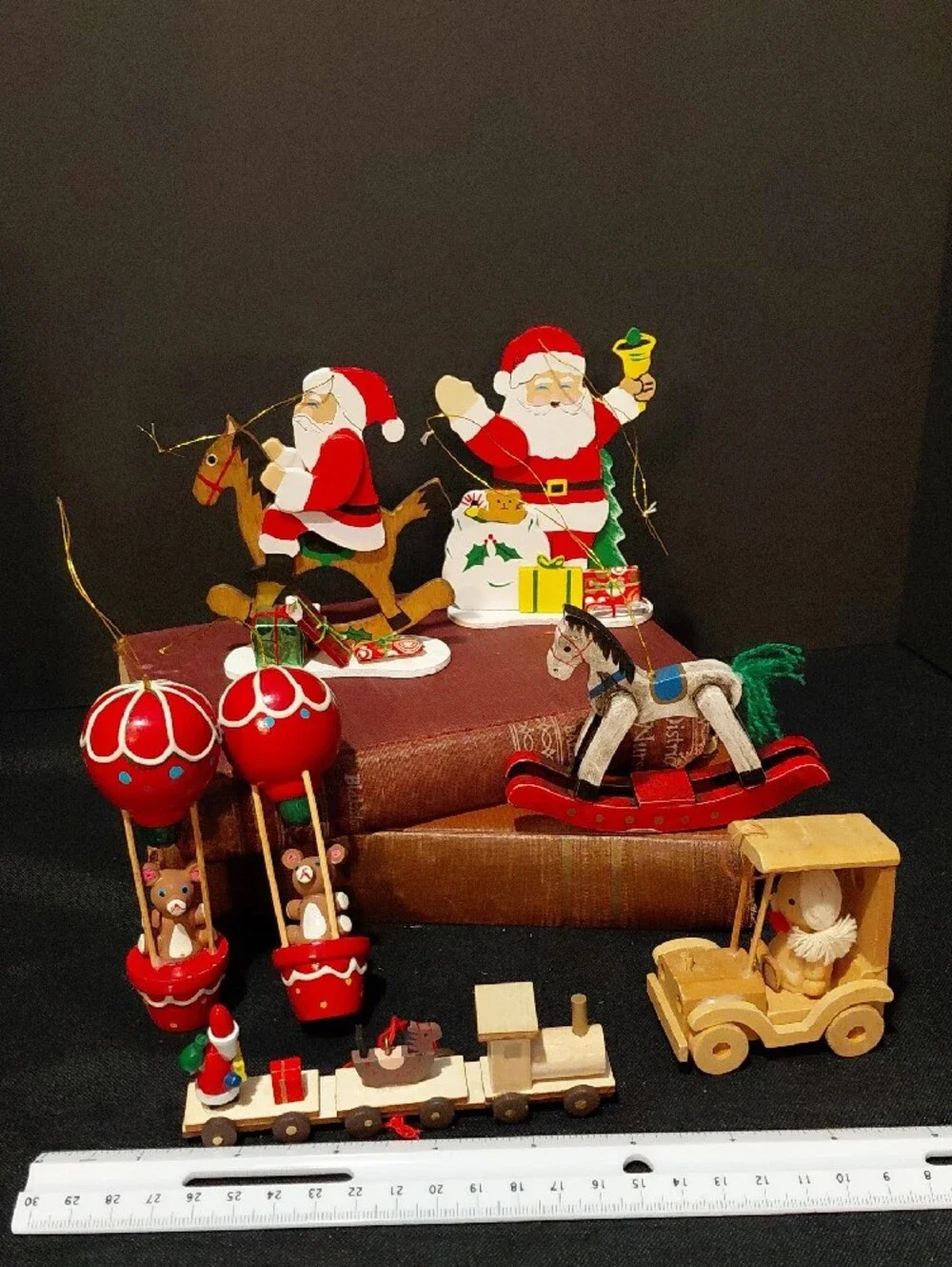 VINTAGE  Wooden KITSCH Christmas Ornaments, set of 7